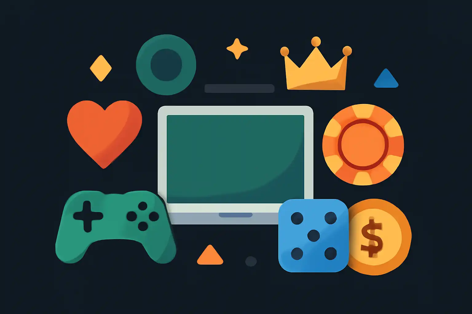 Hero illustration: Free, modern flat design, dark background, brand-neutral, icons and shapes only, no text