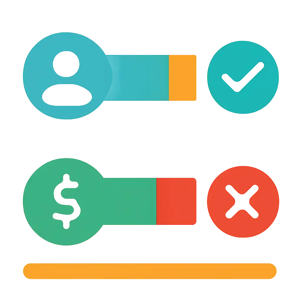 Infographic comparing options using coloured bars and icons only, no text or labels, flat design, Free