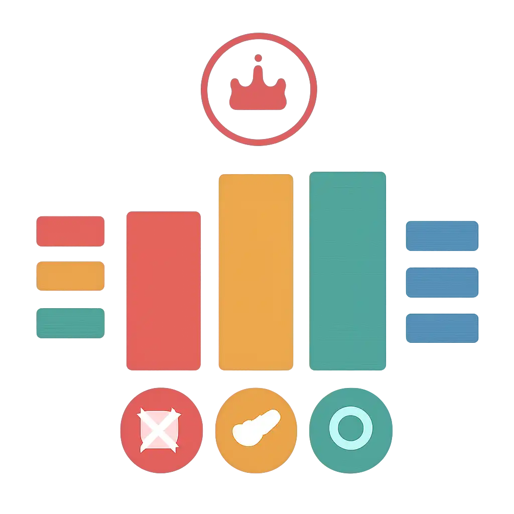 Infographic comparing options using coloured bars and icons only, no text or labels, flat design, Colour