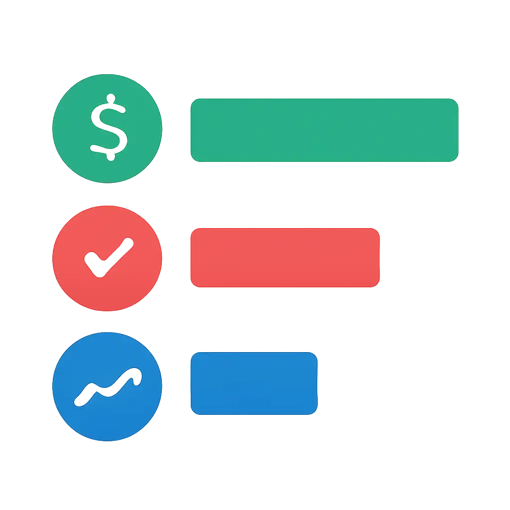 Infographic comparing options using coloured bars and icons only, no text or labels, flat design, Kaise