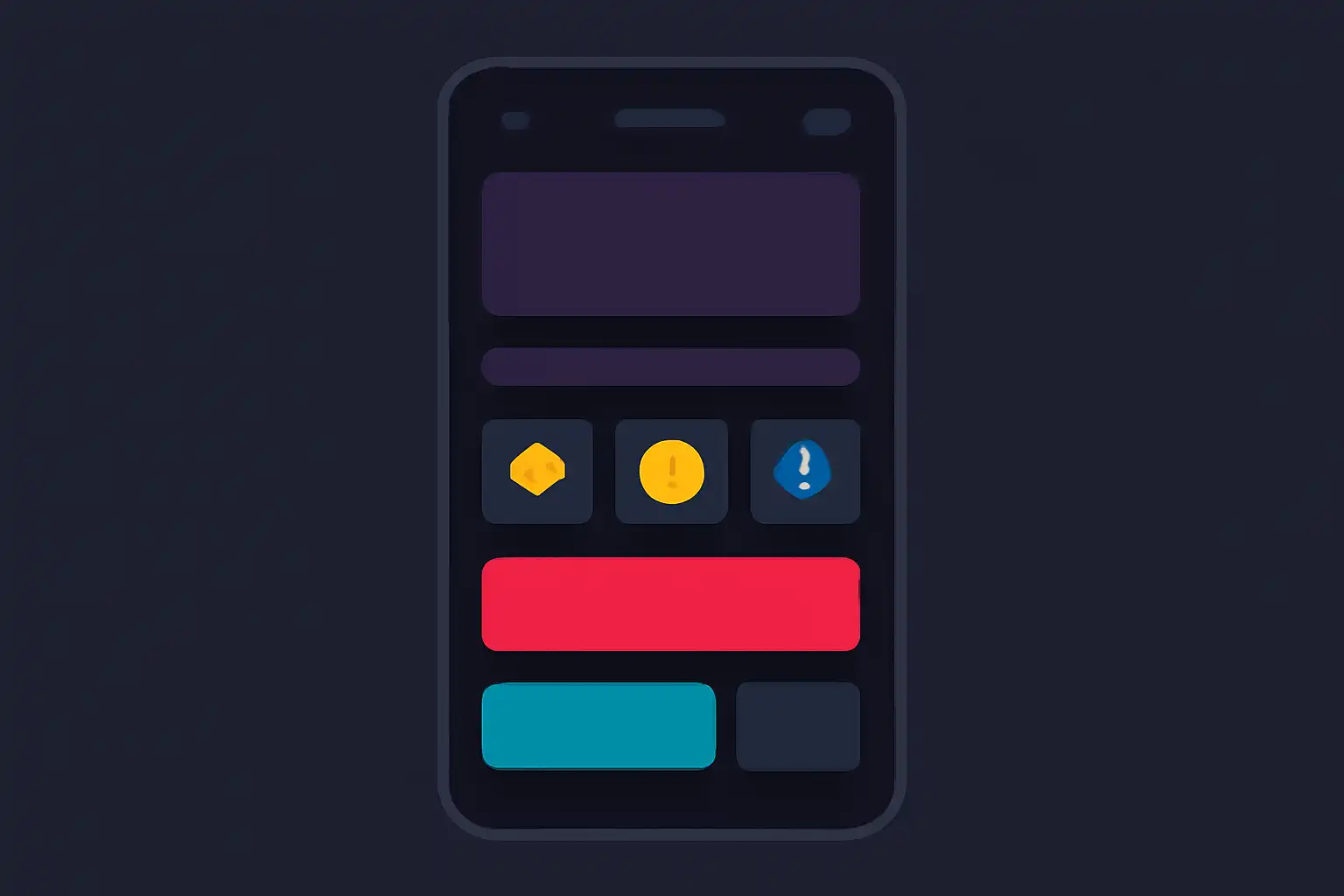 Detail screen: colour, mobile-first UI mockup, dark theme